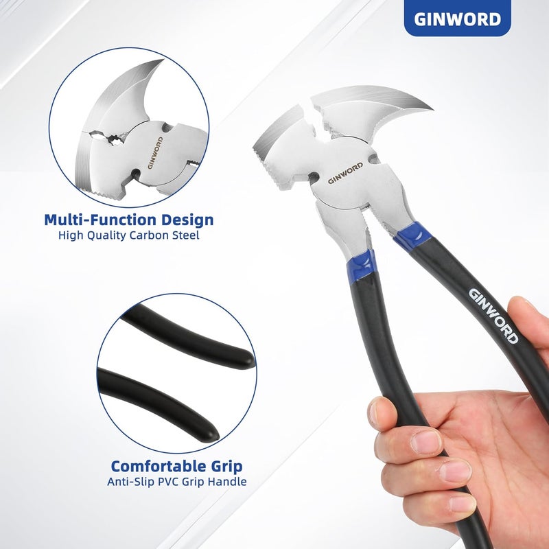GINWORD Fencing Pliers,10.4 Inch Multi Fence Tool,Hammer Head, Wire Cutter Heavy Duty Fence Pliers,Nail Puller Pliers,Staple Puller,Fence Cutting Tools - Image 4